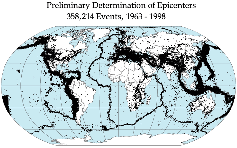 épicentres de 1963 à 1998